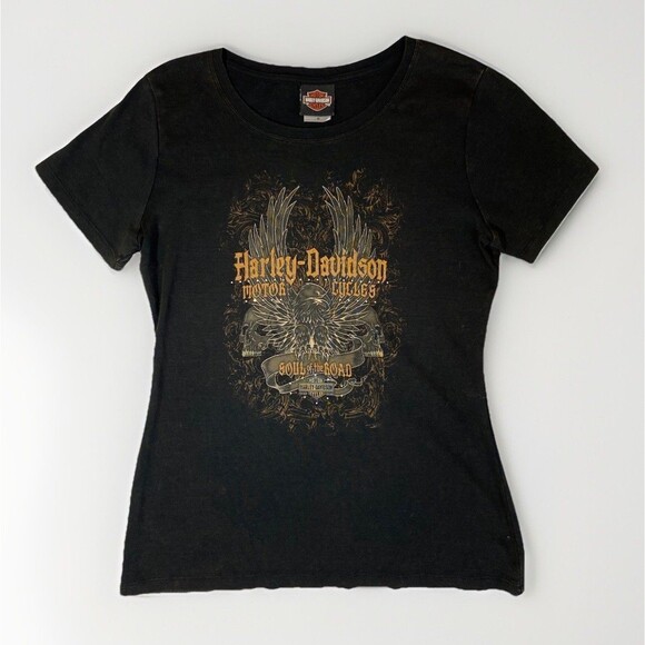 Harley Davidson Women’s Black Short Sleeve Graphic Tee M - Picture 1 of 9